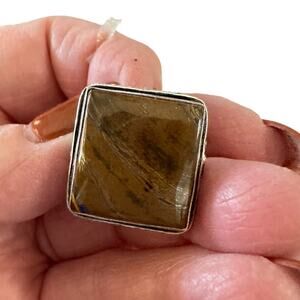 Natural Jasper gemstone ring silver overlay stamped 925 adjustable